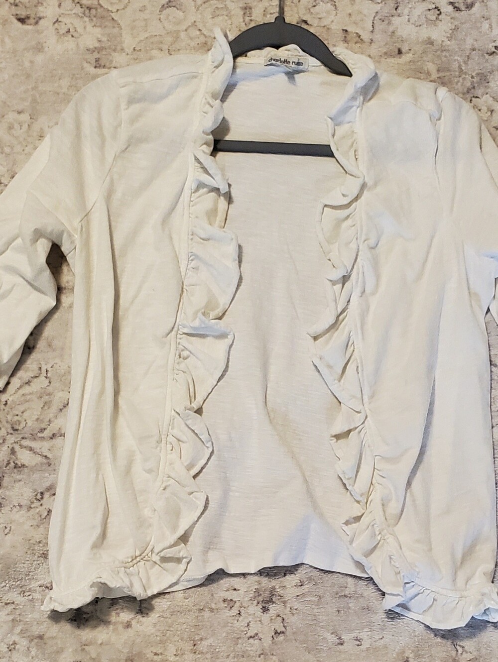 Charlotte Russe Women’s Flyaway Ruffle Cardigan White Cotton